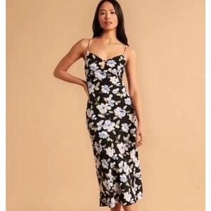 Abercrombie & Fitch Floral Midi Slip Dress Babydoll L Black Feminine Romantic